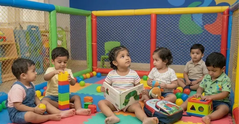 Two young girls walking across a grass covered field.